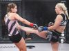 Madison McElhaney kicking Felicia Spencer at Invicta FC 22 by Esther Lin