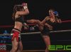 Kerrianne McKay kicking Nicola Callander at Epic 15 by Brock Doe Fight Photography
