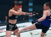 Erin Blanchfield kicking Tracy Cortez at Invicta FC 34 by Dave Mandel